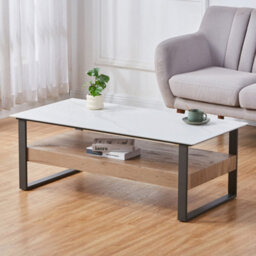 Ascent Rectangular Stone Coffee Table With Shelf - Light Grey - thumbnail 1
