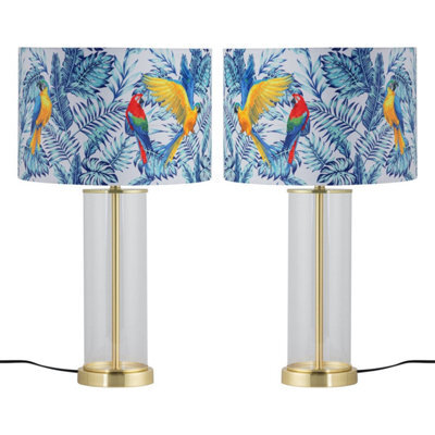 First Choice Lighting Set Of 2 Aura - Satin Brass Lamps With Parrot Velvet Shades - image 1