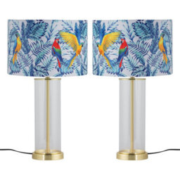 First Choice Lighting Set Of 2 Aura - Satin Brass Lamps With Parrot Velvet Shades