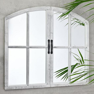 Biznest New White Rustic 72X65Cm Window Style Wall Mirror Simply Stylish Decor Mirror White Wall Window Mirror - image 1