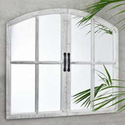 Biznest New White Rustic 72X65Cm Window Style Wall Mirror Simply Stylish Decor Mirror White Wall Window Mirror - thumbnail 1