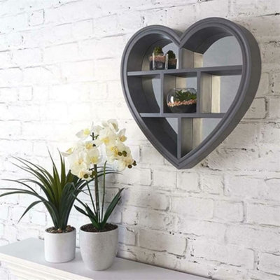 Biznest Heart Shaped Mirror With Shelf - Grey