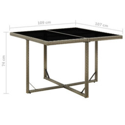 Berkfield Garden Table Grey 109X107X74 Cm Poly Rattan And Glass - thumbnail 5