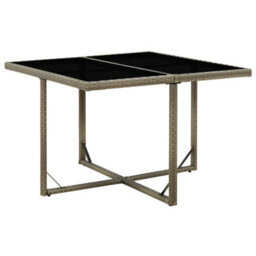 Berkfield Garden Table Grey 109X107X74 Cm Poly Rattan And Glass - thumbnail 1