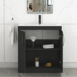Royal Bathrooms Turin 800mm Floor Standing Vanity Sink Unit Matt Black 2 Door Minimalist Basin With Matt Black Handles - thumbnail 5