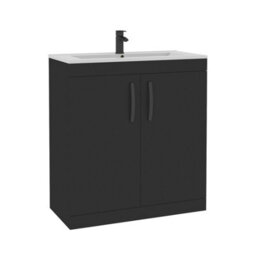 Royal Bathrooms Turin 800mm Floor Standing Vanity Sink Unit Matt Black 2 Door Minimalist Basin With Matt Black Handles - thumbnail 6