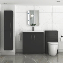Royal Bathrooms Turin 800mm Floor Standing Vanity Sink Unit Matt Black 2 Door Minimalist Basin With Matt Black Handles - thumbnail 4