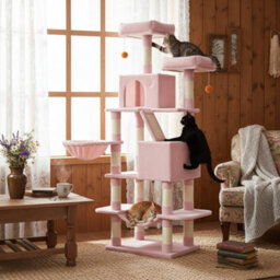 Feandrea Cat Tree, 168 Cm Large Cat Tower Condo With 13 Scratching Posts, 1 Scratching Ramp, 2 Perches, 2 Caves, Basket - thumbnail 2