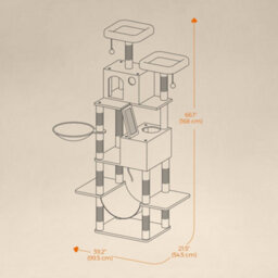 Feandrea Cat Tree, 168 Cm Large Cat Tower Condo With 13 Scratching Posts, 1 Scratching Ramp, 2 Perches, 2 Caves, Basket - thumbnail 6