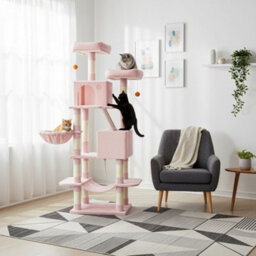 Feandrea Cat Tree, 168 Cm Large Cat Tower Condo With 13 Scratching Posts, 1 Scratching Ramp, 2 Perches, 2 Caves, Basket