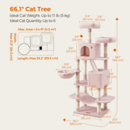 Feandrea Cat Tree, 168 Cm Large Cat Tower Condo With 13 Scratching Posts, 1 Scratching Ramp, 2 Perches, 2 Caves, Basket - thumbnail 5