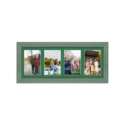 AK Frames 50X20Cm Green Classic Multi Photo Frame With Emerald Mount - Holds 4 Apertures (4X) 6X4 Photos - image 1