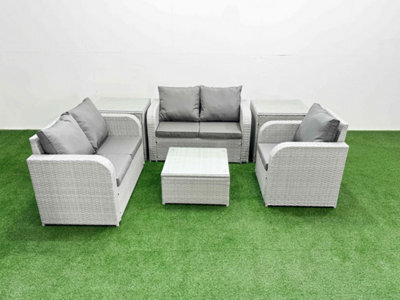 Fimous Rattan Garden Furniture Set Reclining Chair Loveseat Sofa Square Coffee Table Indoor Outdoor Set 2 Side Table - image 1