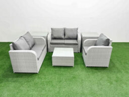 Fimous Rattan Garden Furniture Set Reclining Chair Loveseat Sofa Square Coffee Table Indoor Outdoor Set 2 Side Table - thumbnail 1