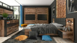 Impact Furniture Luxury Super King Size Bedroom Furniture Set With Sliding Wardrobe Bed Frame Led Lights Bedsides Usb Oak Black Kassel
