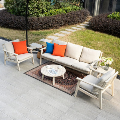 Abrihome 6 Piece Wood Garden Sofa Set - 2 Seater & 2 Armchairs - Compact Outdoor Lounge With Tables - image 1