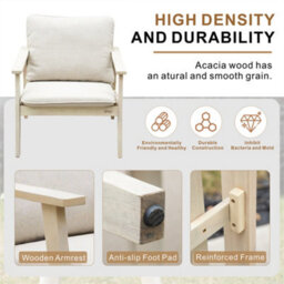 Abrihome 6 Piece Wood Garden Sofa Set - 2 Seater & 2 Armchairs - Compact Outdoor Lounge With Tables - thumbnail 8