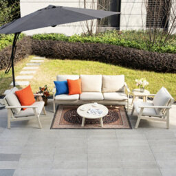 Abrihome 6 Piece Wood Garden Sofa Set - 2 Seater & 2 Armchairs - Compact Outdoor Lounge With Tables - thumbnail 4