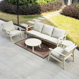 Abrihome 6 Piece Wood Garden Sofa Set - 2 Seater & 2 Armchairs - Compact Outdoor Lounge With Tables - thumbnail 2
