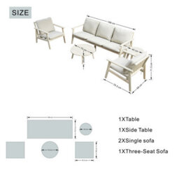Abrihome 6 Piece Wood Garden Sofa Set - 2 Seater & 2 Armchairs - Compact Outdoor Lounge With Tables - thumbnail 3