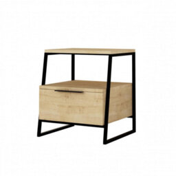 Fwstyle 1 Door Bedside Table Cabinet Modern Natural Oak Black Metal Frame - thumbnail 2