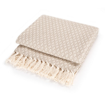 Ehc Super Soft Cotton Large Throw Covers Upto 2-Seater Sofa Or Double Bed, 150 X 200 Cm,  Beige - image 1