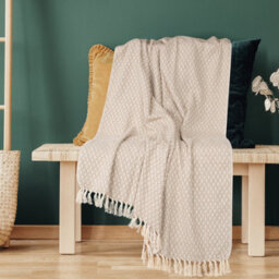 Ehc Super Soft Cotton Large Throw Covers Upto 2-Seater Sofa Or Double Bed, 150 X 200 Cm,  Beige - thumbnail 2