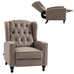 Homcom Marble Effect Manual Reclining Armchair W/ Footrest Studs Wood Legs Brown - thumbnail 2