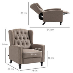Homcom Marble Effect Manual Reclining Armchair W/ Footrest Studs Wood Legs Brown - thumbnail 3