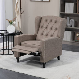Homcom Marble Effect Manual Reclining Armchair W/ Footrest Studs Wood Legs Brown - thumbnail 1