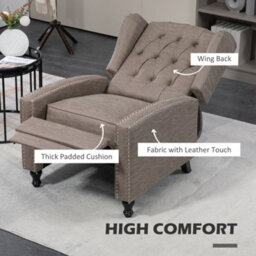 Homcom Marble Effect Manual Reclining Armchair W/ Footrest Studs Wood Legs Brown - thumbnail 5