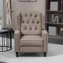 Homcom Marble Effect Manual Reclining Armchair W/ Footrest Studs Wood Legs Brown - thumbnail 8