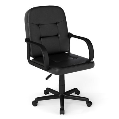 Gainoom Leather Office Chair Height Adjustable Pu Upholstered Swivel Chair W/ Ergonomic Back & Curved Armrests - image 1