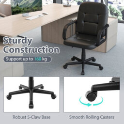 Gainoom Leather Office Chair Height Adjustable Pu Upholstered Swivel Chair W/ Ergonomic Back & Curved Armrests - thumbnail 9