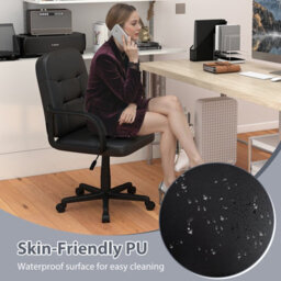 Gainoom Leather Office Chair Height Adjustable Pu Upholstered Swivel Chair W/ Ergonomic Back & Curved Armrests - thumbnail 6