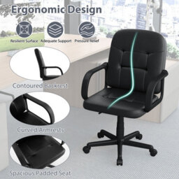 Gainoom Leather Office Chair Height Adjustable Pu Upholstered Swivel Chair W/ Ergonomic Back & Curved Armrests - thumbnail 7