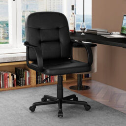 Gainoom Leather Office Chair Height Adjustable Pu Upholstered Swivel Chair W/ Ergonomic Back & Curved Armrests - thumbnail 3