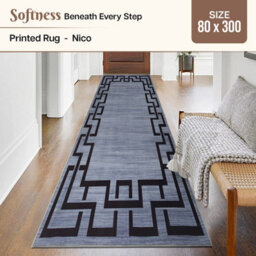 Ameha Nico Printed Extra Large Area Rug Kitchen Hallway Runner Living Room Greek Key Grey Modern Rugs 80X300 Cm - thumbnail 1