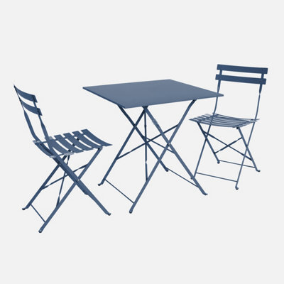 Sweeek - Square 2-Seater Folding Metal Bistro Garden Table With 2 Chairs Grey Blue 70X707X71 Cm - Emilia - image 1