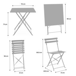 Sweeek - Square 2-Seater Folding Metal Bistro Garden Table With 2 Chairs Grey Blue 70X707X71 Cm - Emilia - thumbnail 7