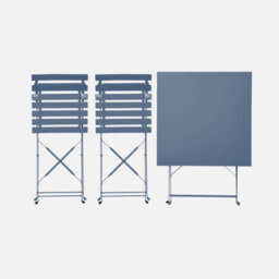 Sweeek - Square 2-Seater Folding Metal Bistro Garden Table With 2 Chairs Grey Blue 70X707X71 Cm - Emilia - thumbnail 3