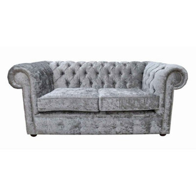 Chesterfield Handmade 2 Seater Sofa Settee Shimmer Silver Grey Velvet In Classic Style - image 1