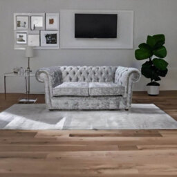 Chesterfield Handmade 2 Seater Sofa Settee Shimmer Silver Grey Velvet In Classic Style - thumbnail 4