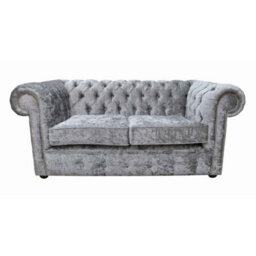Chesterfield Handmade 2 Seater Sofa Settee Shimmer Silver Grey Velvet In Classic Style