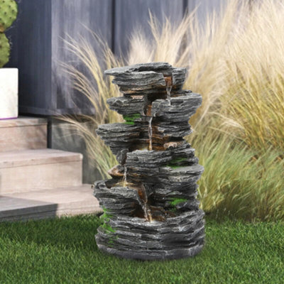 Breeins Outdoor Solar Powered Cascading Water Feature Garden Layered Led Fountain Outdoor Ornament Statue Fountain 48.5Cm H