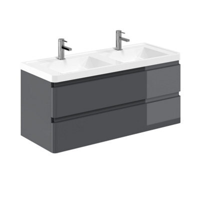 Plum&clay Marvel Gloss Dark Grey Wall Hung Bathroom Vanity Unit With Resin Basin (W)1200mm - image 1