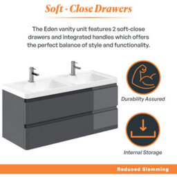 Plum&clay Marvel Gloss Dark Grey Wall Hung Bathroom Vanity Unit With Resin Basin (W)1200mm - thumbnail 3
