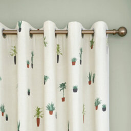 Fusion Cactus 100% Cotton Botanical Print Pair Of Eyelet Curtains - thumbnail 2