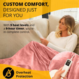 Homiu Electric Heated Throw, Energy-Efficient Sherpa & Fleece Blanket, 9 Heat Settings & Timer Auto Shut-Off & Overheat Protection - thumbnail 3