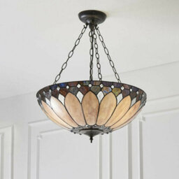 Tiffany Glass Hanging Ceiling Pendant Light Dark Bronze 3 Lamp Shade I00084 - thumbnail 5